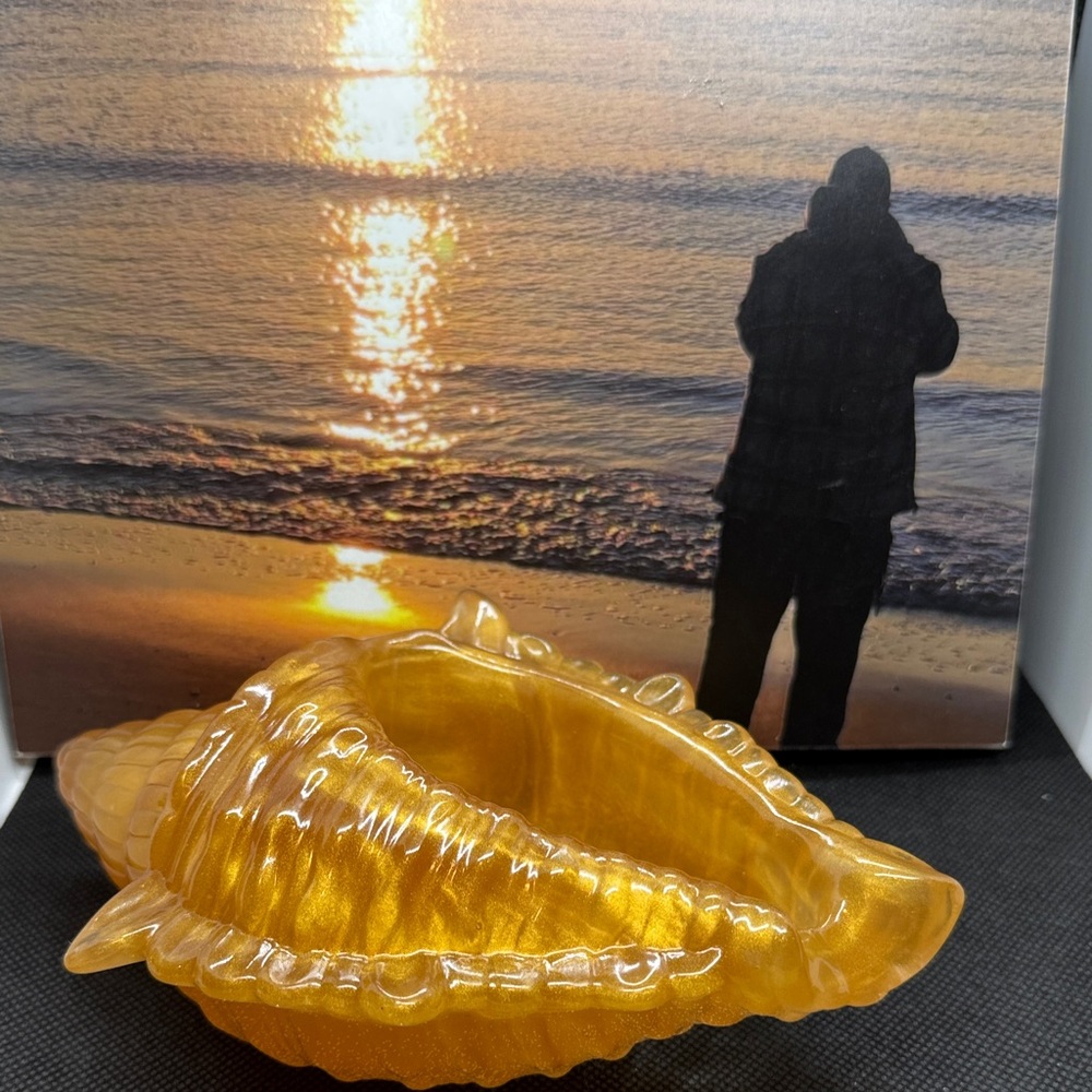 Golden Resin Seashell Decorative Art Piece
